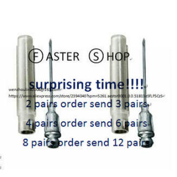 2sets for Grease Gun Injector Needle Nozzle Stainless Steel Protective Plastic Holder Long