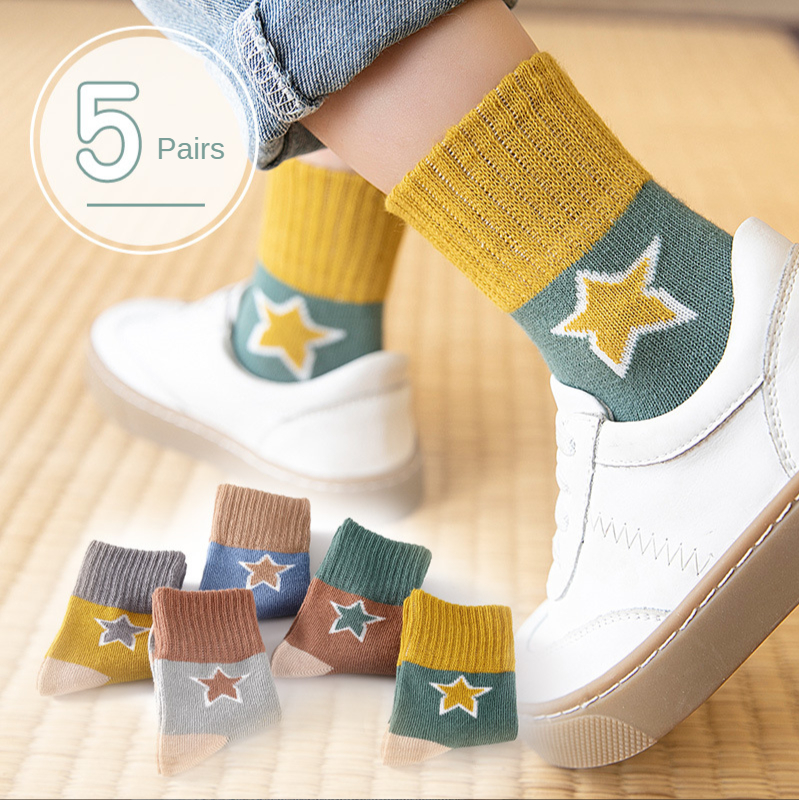 5Pairs/lot Spring Winter Children's Socks 0-12 Years Baby Boys Girls Cotton Sock Student Warm Pop Sports Kid Clothes Accessories
