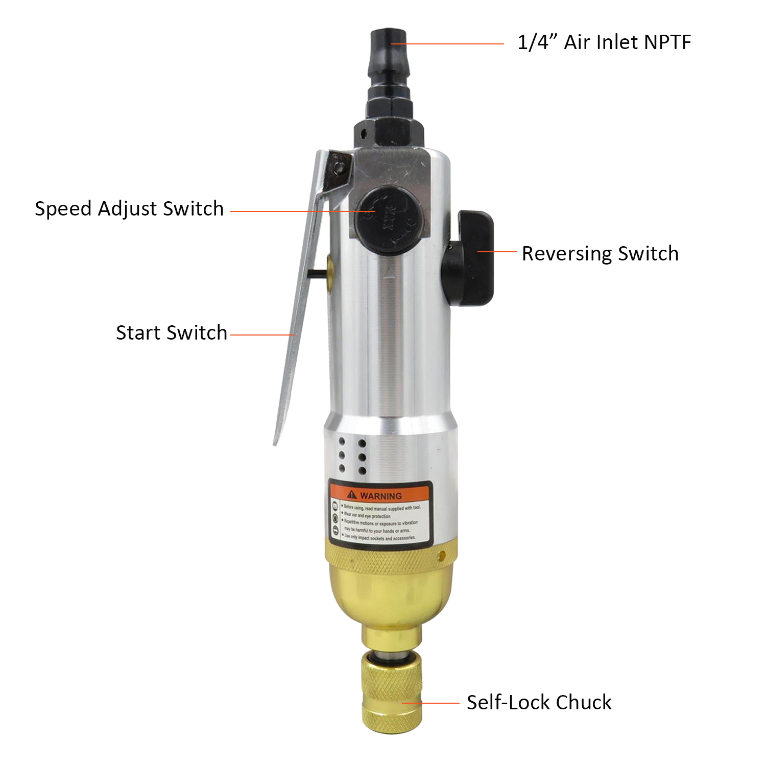 KP-8041 1/4" Pneumatic Air Screwdriver 35N.m Straight Hand Industrial 9000rpm Reversible Screw Driver