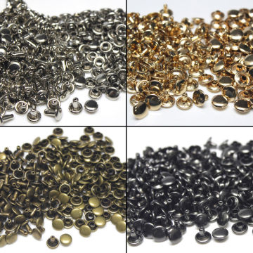 100sets 6x6mm Metal Double Cap Rivets Studs Round Rivet for Leather Craft Bag Belt Clothing Garment Shoes Pet Collar Decor