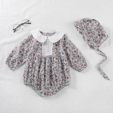 2020 Infant Baby Rompers Baby Girls Grid Long Sleeve Doll Collar Flower Clothes Rompers Spring Autumn Baby Girls Rompers