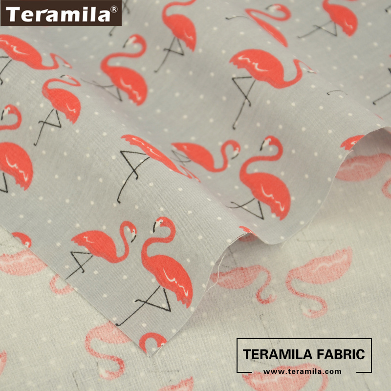 Teramila Fabric 100% Cotton Grey Twill Material Bed Sheet Printed Cartoon Red-crowned Crane Design Home Texitle Tissue Bedding