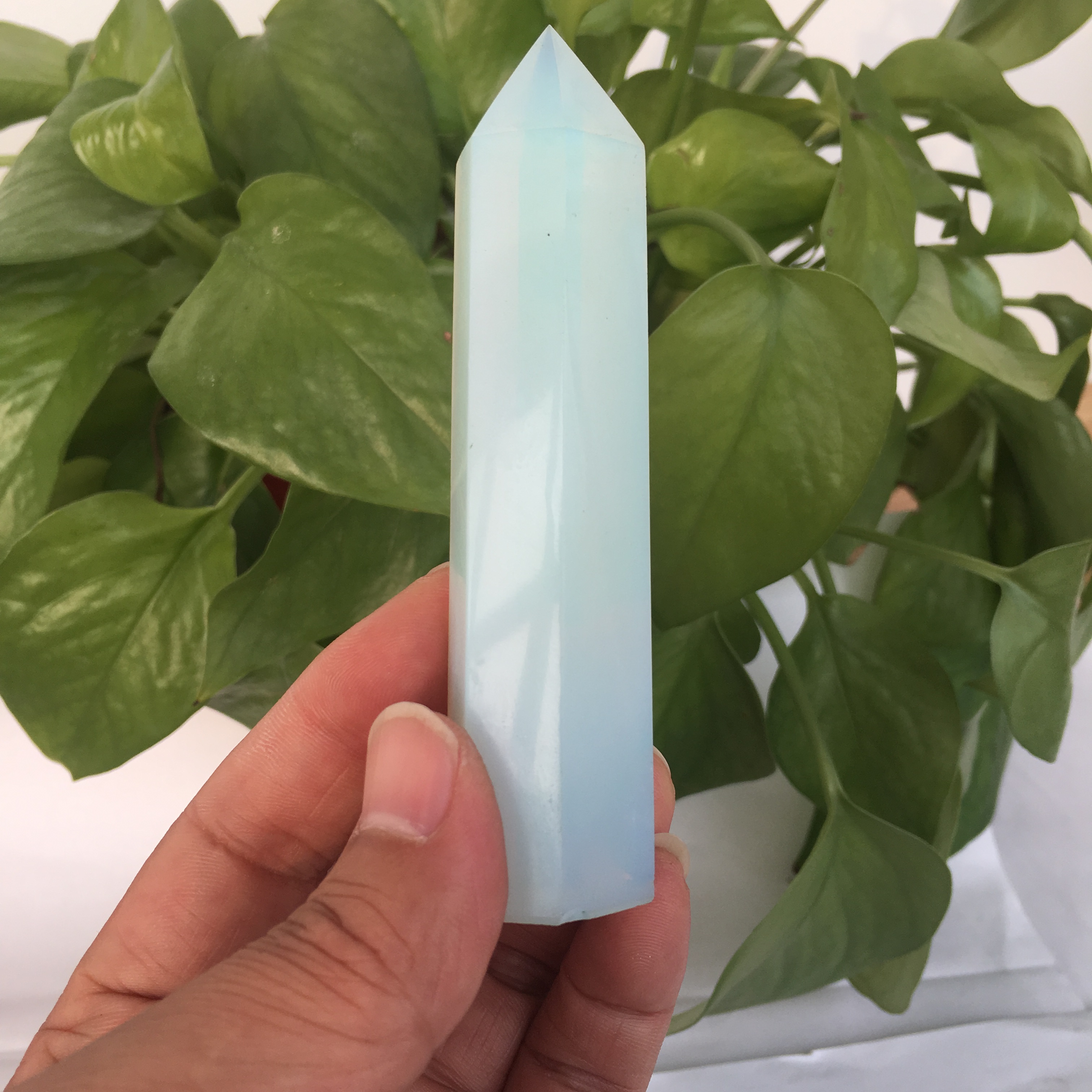 Natural opal transparent quartz crystal rod point column mace column healing wheel pendant