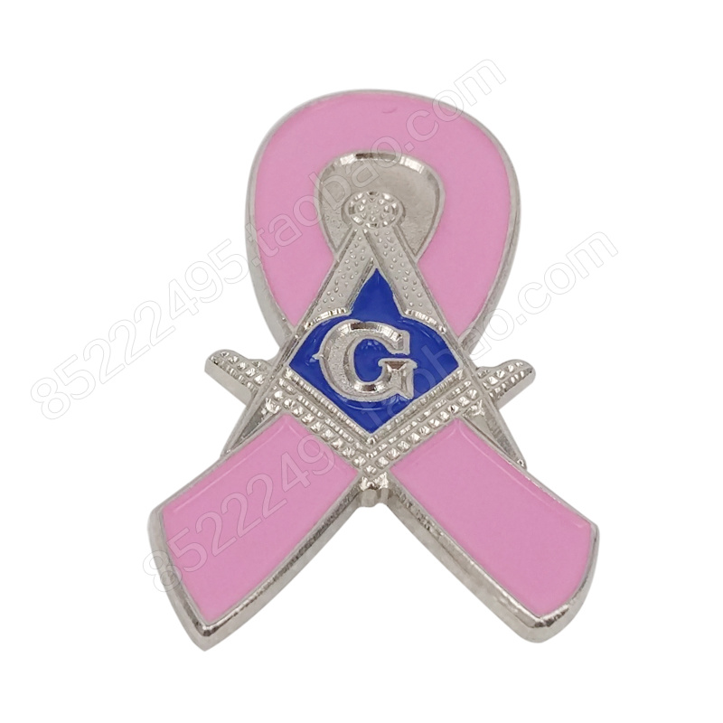 Breast Cancer Awareness Masonic Square and Compass Pink Ribbon Lapel Pins