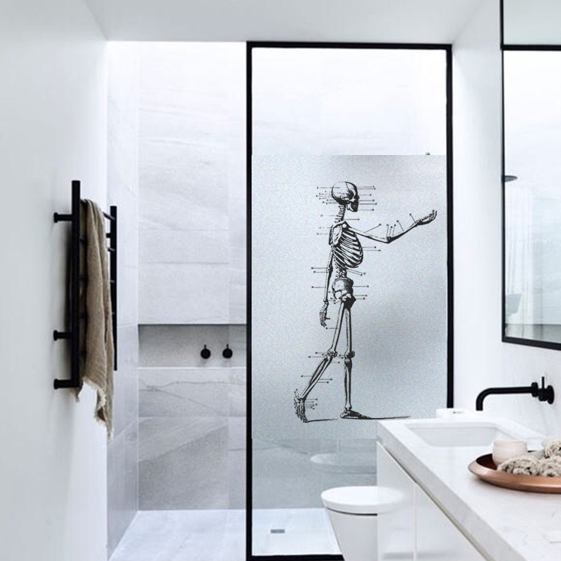 Personality skeleton print Window Film Frosted Opaque Privacy Films Vinyl Window Glass Stickers Shower Door Film No Glue
