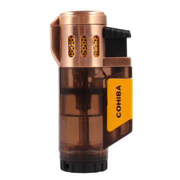 COHIBA Cigar Lighter Gas Cigarette Lighters 3 Torch Windproof Cigar Accessory with Gift Box