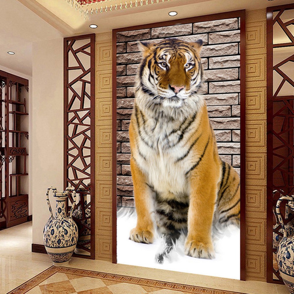 Custom Mural Wallpaper Non-woven 3D Tiger Entrance Corridor Backdrop Room Decoration Paintings For Living Room Wall Paper Decor