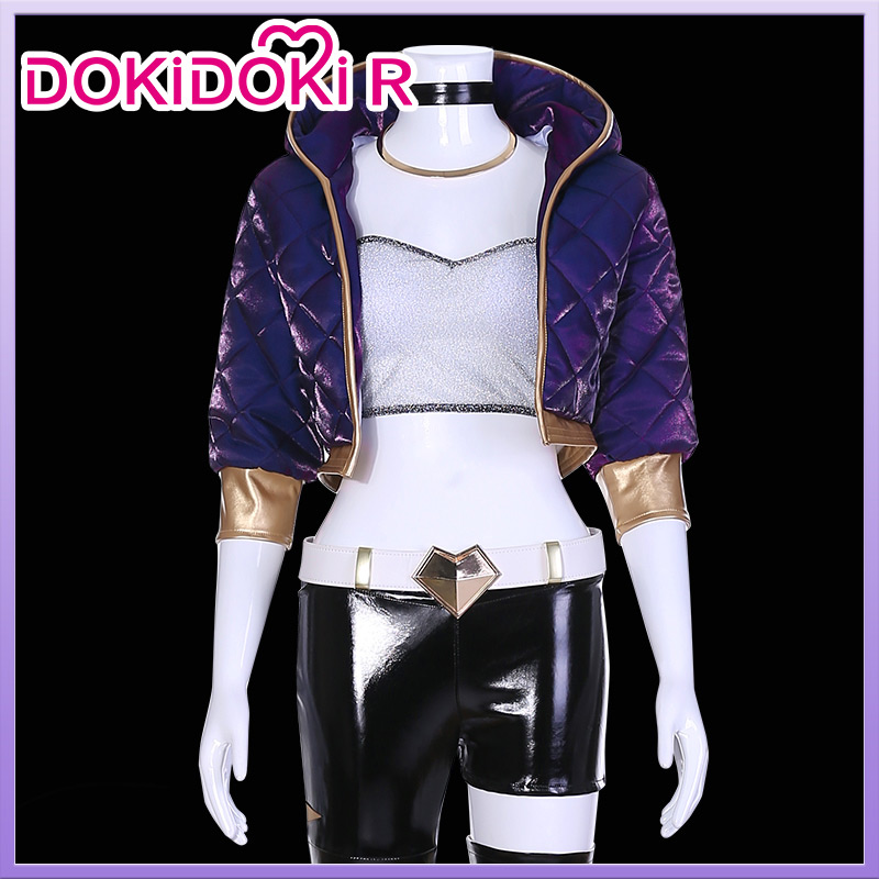 DokiDoki-R Game LOL KDA Cosplay Akali Costume With Hat Eraphone Bracelet LOL KDA Akali Cosplay K/DA Costume Fullset