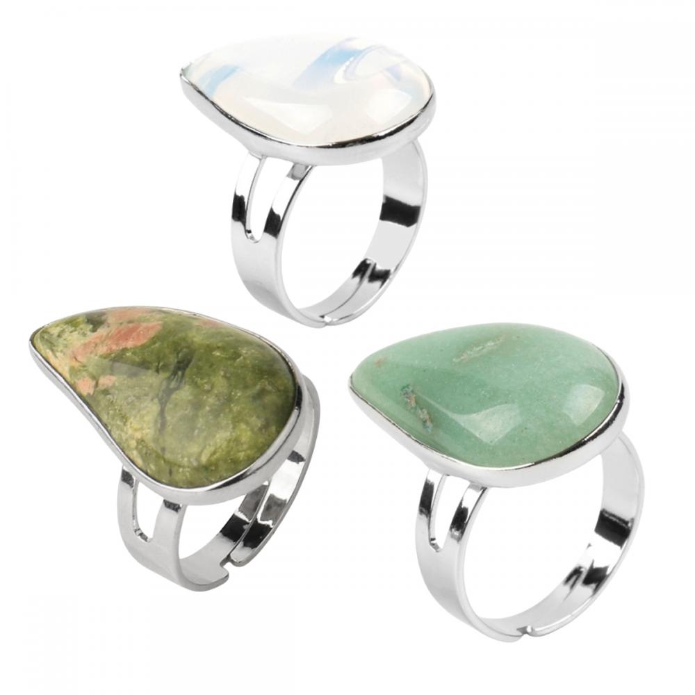 Natural Stone Waterdrop Rings Gemstone Water Drop Adjustable Ring Crystal Teardrop Wedding Ring for Women Anniversary Birthday