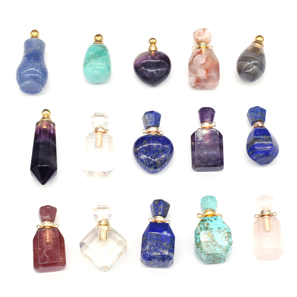 1pcs Natural Stone Connector Charms Semi-precious Stone perfume Bottle Double Hole for Nacklace Accessories Jewelry Making DIY