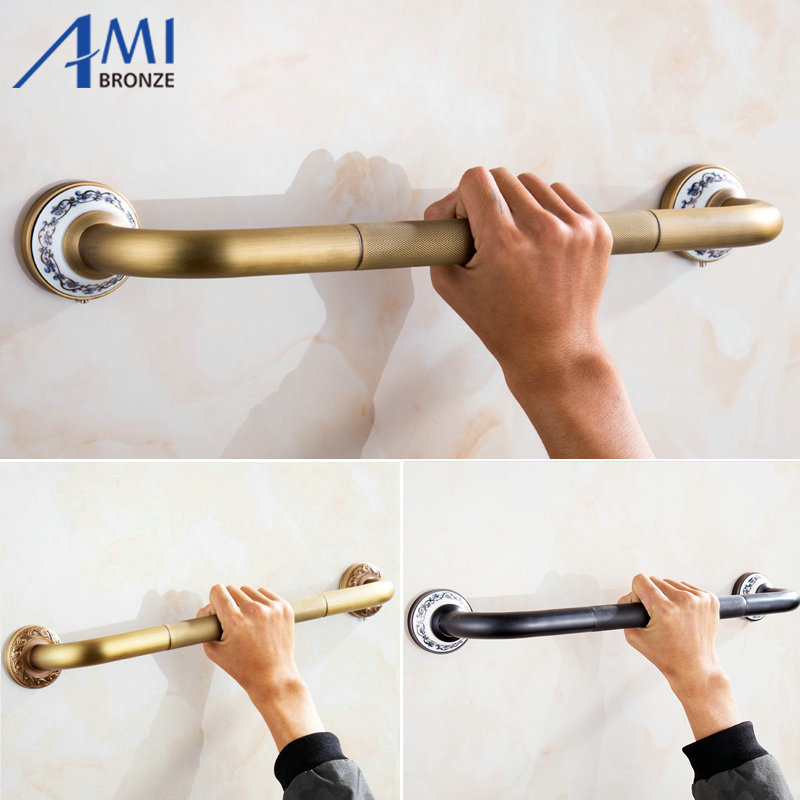 Antique Brass Brushed Bathtub Grab Bars Handrails Old People Bathroom Handle Armrest Bathroom Safety & Accessories