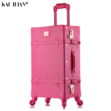 20/24/26 inch rolling luggage set Women suitcase on wheels PU leather pink fashion Retro trolley cabin suitcase with wheel girls