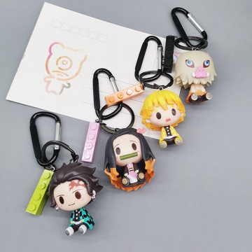 4Pcs 2020 Demon Slayer: Kimetsu No Yaiba Anime Key Chains Keychain Cosplay Rubber Pendant Keyring Cute Funny Cartoon 3D Toy Gift