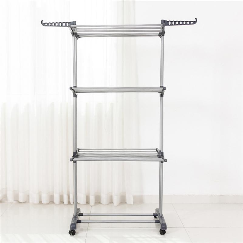 OUNONA Folding Drying Dryer Rack Hangers 3 Tiers Clothes Laundry with Wheels Cloth Shoes Hanger
