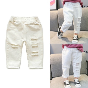 Baby Kid Boy Girl Jeans Mid-Waist Casual Solid Color Jean White For Kids 1-7 Years Old