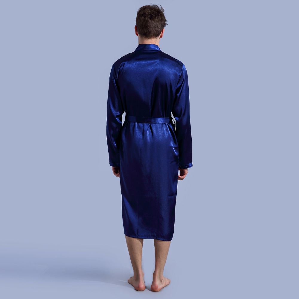 Navy blue Bathrobe Casual Nightwear Ночное платье Pajamas Loose Leisure Men's Sleepwear Rayon Satin Robe Gown Solid Kimono