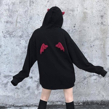 Hoodies Women Halloween little devil wings Sweatshirts Casual Halloween Contrast Pocket Oversized Hoodie Sweatshirt Tops