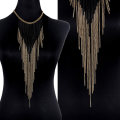 Luxury Fashion Sexy Body Belly Black Gold Color Tone Body Chain Bra Slave Harness Necklace Tassel Waist Jewelry XIN-Shipping