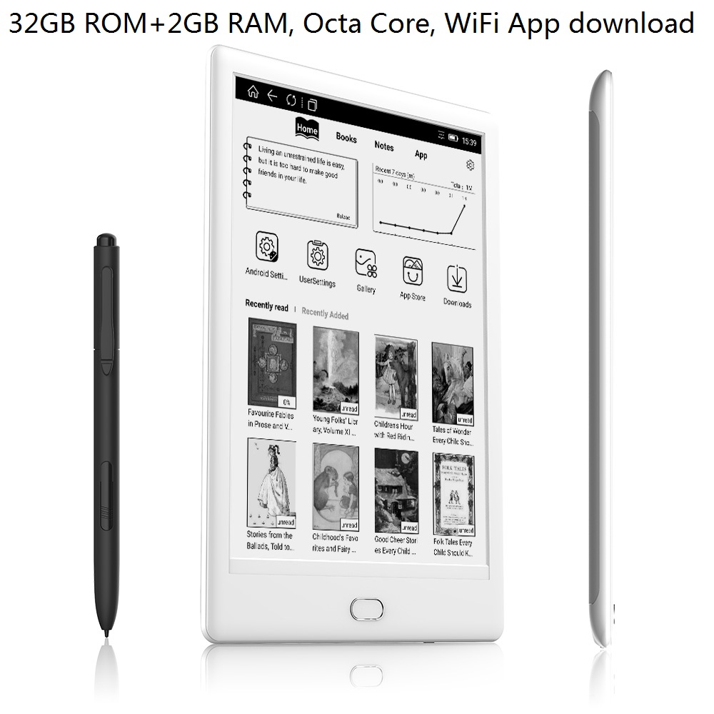 WiFi 32GB e-Book Reader 7.8 inch Dual Touch 300PPI HD Screen E ink audio Reader Octa-core android E Reader With Pen+earphone