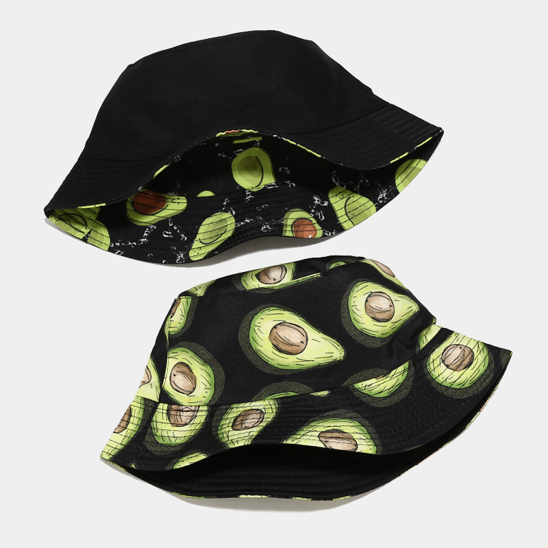 Cartoon Avocado Fisherman Hat Reversible Bucket Hat For Women Men Street Hip Hop Foldable Bucket Cap Vintage Printed Fishing Hat