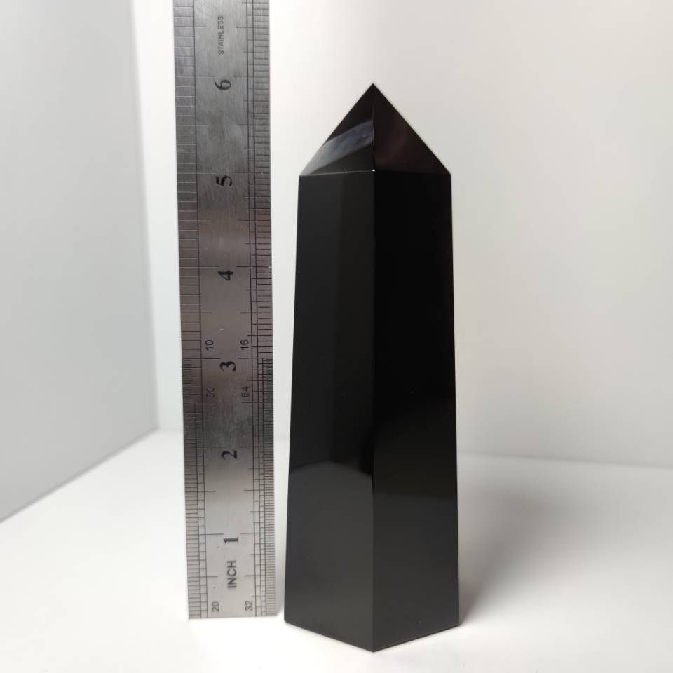 1PC Natural obsidian obelisk point quartz crystal wand healing 550-600g