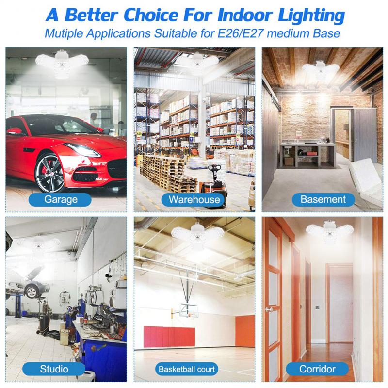 40/60W E26 Triple Glow Deformable Garage Light 4000/6000LM 85-265V High Bay Light Ceiling Lights Industrial Lamp Workshop Lights