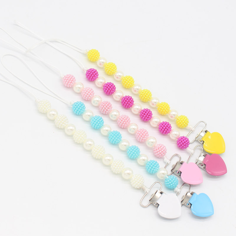 New Soother Holder Anti-lose Pacifier Clip Chain Dummy Nipple Holder Pearls Baby Pacifier Clips Baby Pram Hook Hanging Strap
