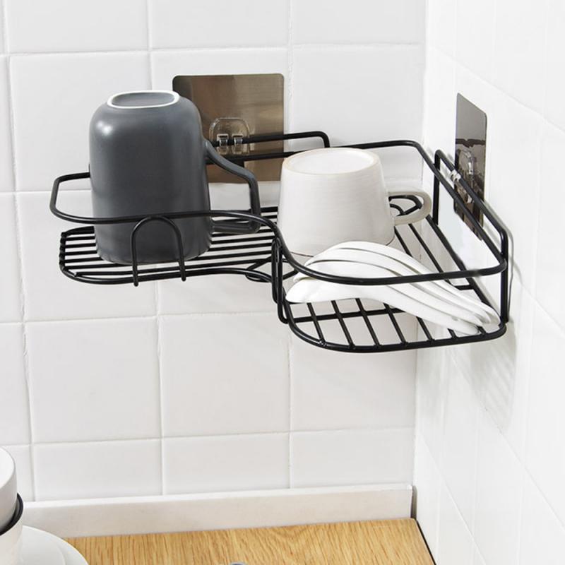 Bathroom Punch-Free Corner Shower Shelf Iron Rack Kitchen Storage Rack Accessory Storage Holder Rack High Quality Give two paste