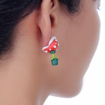 TTPAIAI 30 Brand Fashion Cartoon lovely Mario Piranha Plant Stud Earrings 100% Handmade Polymer Clay Cute Earrings For Women