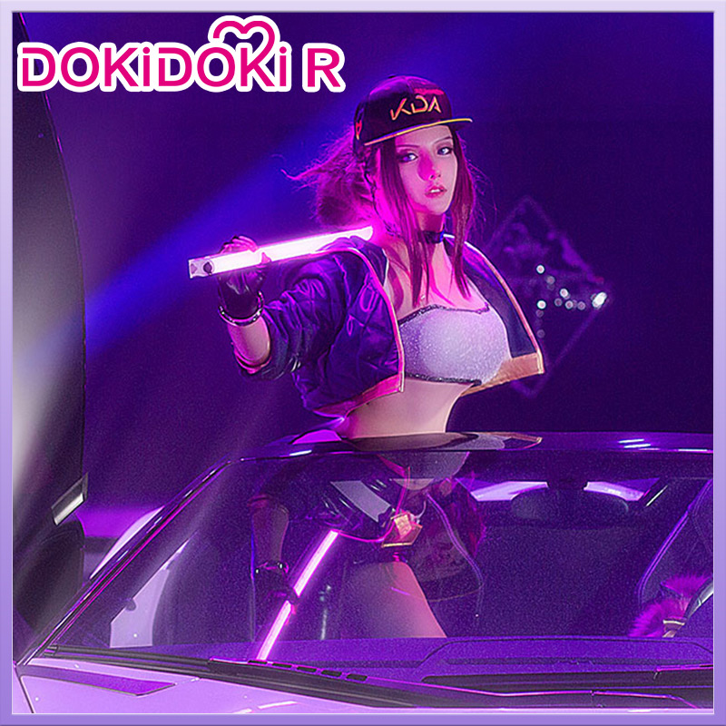 DokiDoki-R Game LOL KDA Cosplay Akali Costume With Hat Eraphone Bracelet LOL KDA Akali Cosplay K/DA Costume Fullset