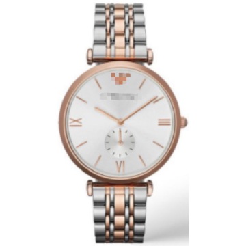 40mm Rose Gold Two-Tone Stainless Steel Slim Dress Watch Silver Sunray Dial Small Second Sub-Dial Roman Numeral Marker Butterfly