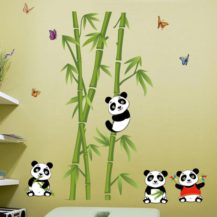 Green Bamboo Panda Forest Wall Stickers Vinyl Material Decorative Mural Art for Living Room Cabinet Decoration Home Decor D35M31