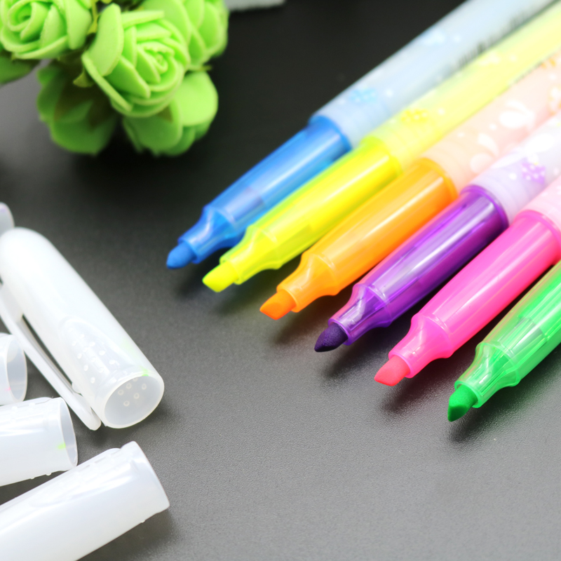 6 Pcs Novelty Scent 6 Colors Highlighter Marker Pen Marker School Supplies Highlighter Marker Material Escolar Scribble Pen