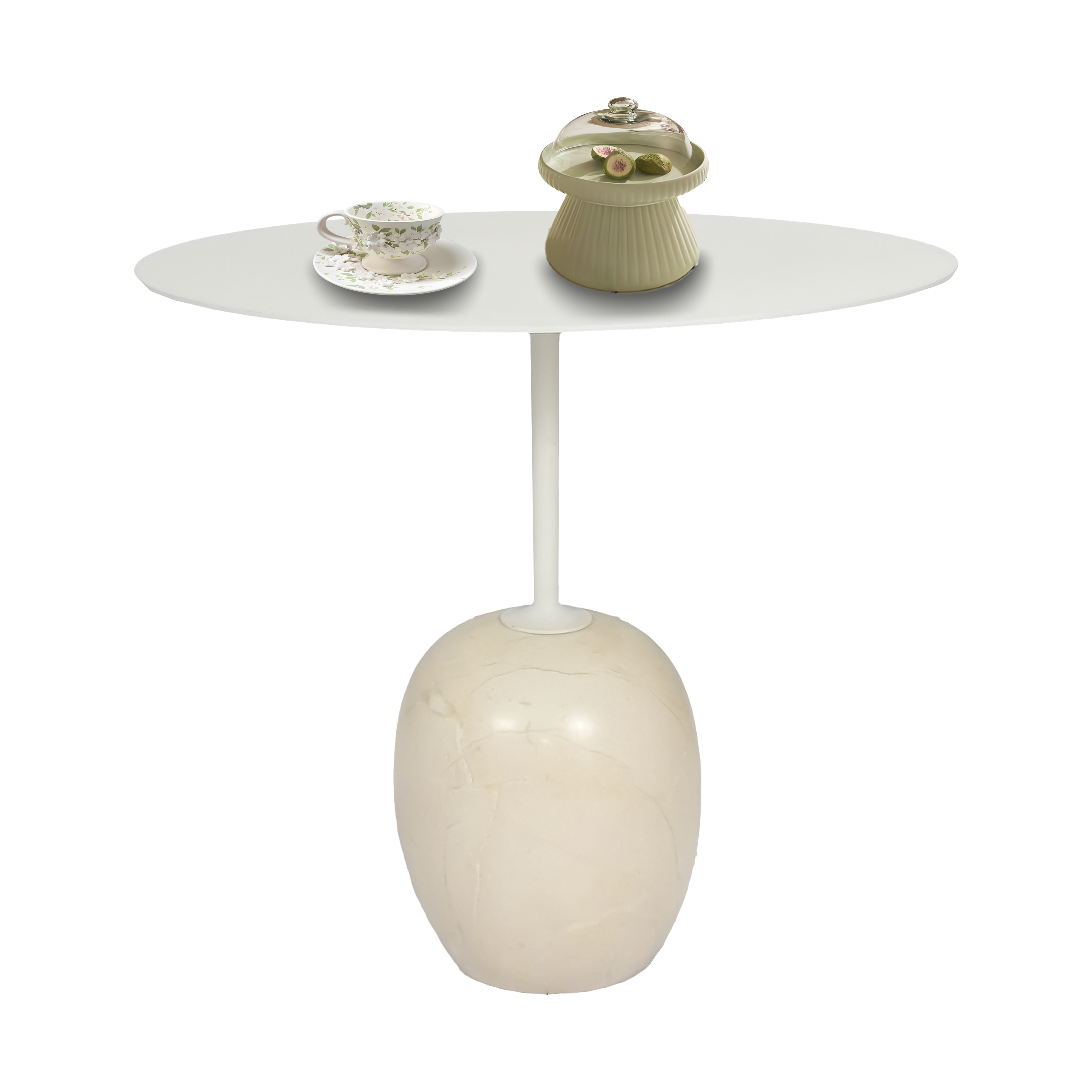 Customized Contemporary Luxury Personality Carbon Steel Top Crema Marfil Beige Marble Base Round Sofa Side Table