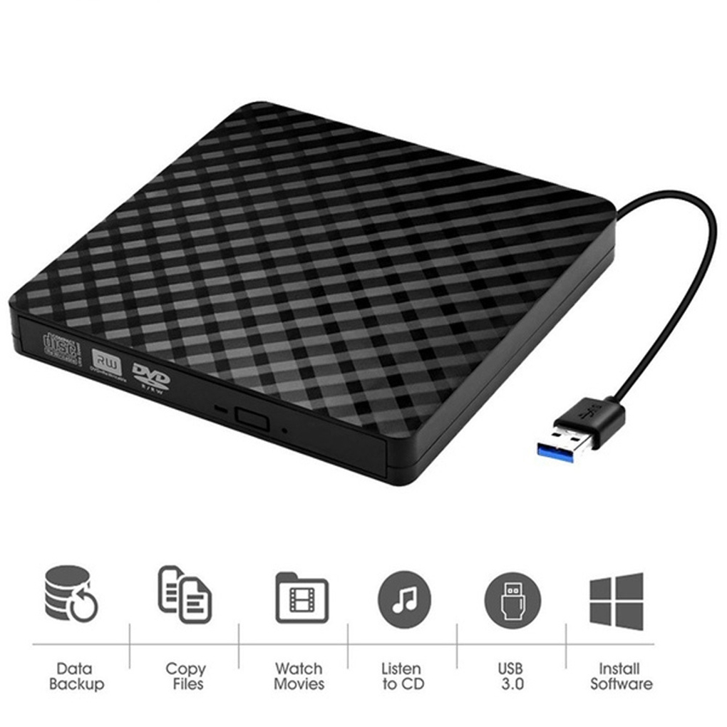 PC Laptop External USB 3.0 DVD RW CD Writer Portable Optical Drive Burner Reader Player Tray