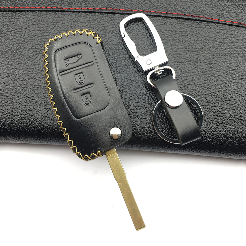 High quality car-covers 100% car leather key case genuine leather key chain ring cover for Ford Focus 2 MK2, 3 buttons Key Shel