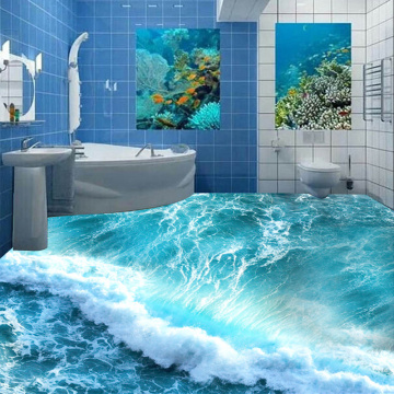 Custom Floor Mural 3D Stereoscopic Ocean Seawater Bedroom Bathroom Floor Wallpaper PVC Waterproof Self-adhesion Murals Wallpaper