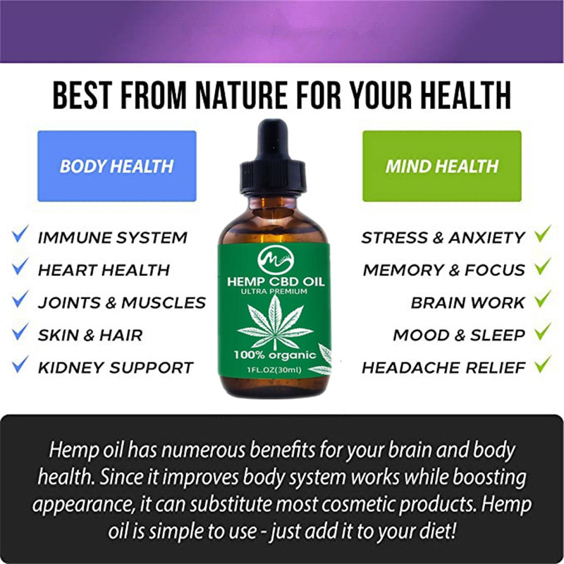 Minch Pure Hemp CBD Oil Pain Relief Oil 100% Organic Hemp Seeds Oil Extract Drop for Pain Anxiety & Stress Relief Skin Care Oil