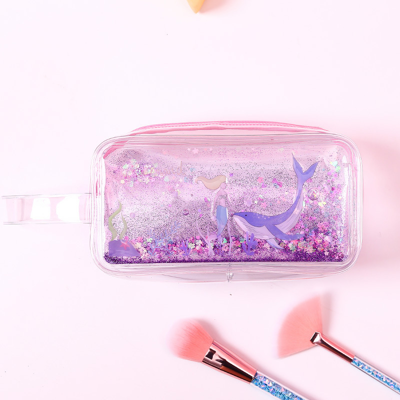 Quicksand Mermaid Pencil Case High Capacity Pencil Bag Transparent Glitter Pencilcase for Girls Pen Box School Supplies