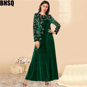 BNSQ Arabian gold velvet embroidered abaya Indian Clothes for Women Punjabi Kurta Party Maxi Long Sleeve Pakistani Dresses Caftan Marocain Turkey Kaftan Pakistani Dress Abaya