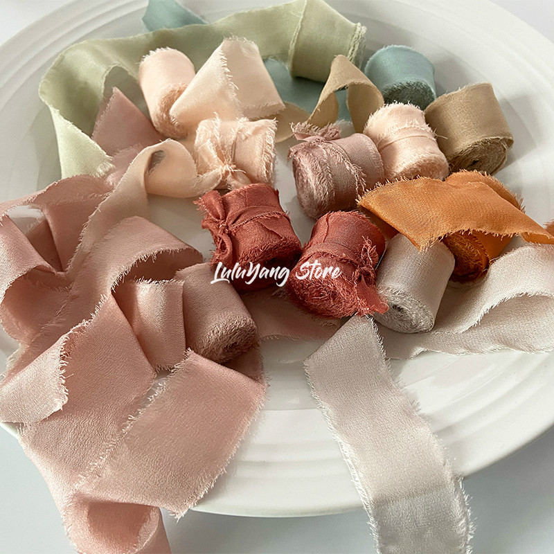 Real Pure Silk Ribbon Embroidery Satin Cotton Raw Edge For Handcrafts Wedding Party Bridal Bouquet Invitations Rustic Styling