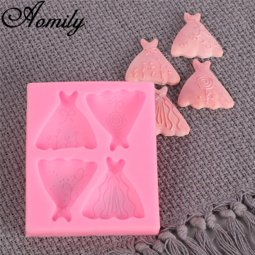 Aomily Skirt Dress Wedding Silicone Mold Fondant Pastry Chocolate Candy Jelly Cake Mould Decoration Cake Baking Decorating Tools