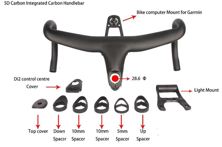 5D Full Carbon Road Bicycle Handlebar UD weave with bike computer light mount 400 420 440/100 110 120 Integrated Drop Bar 28.6mm