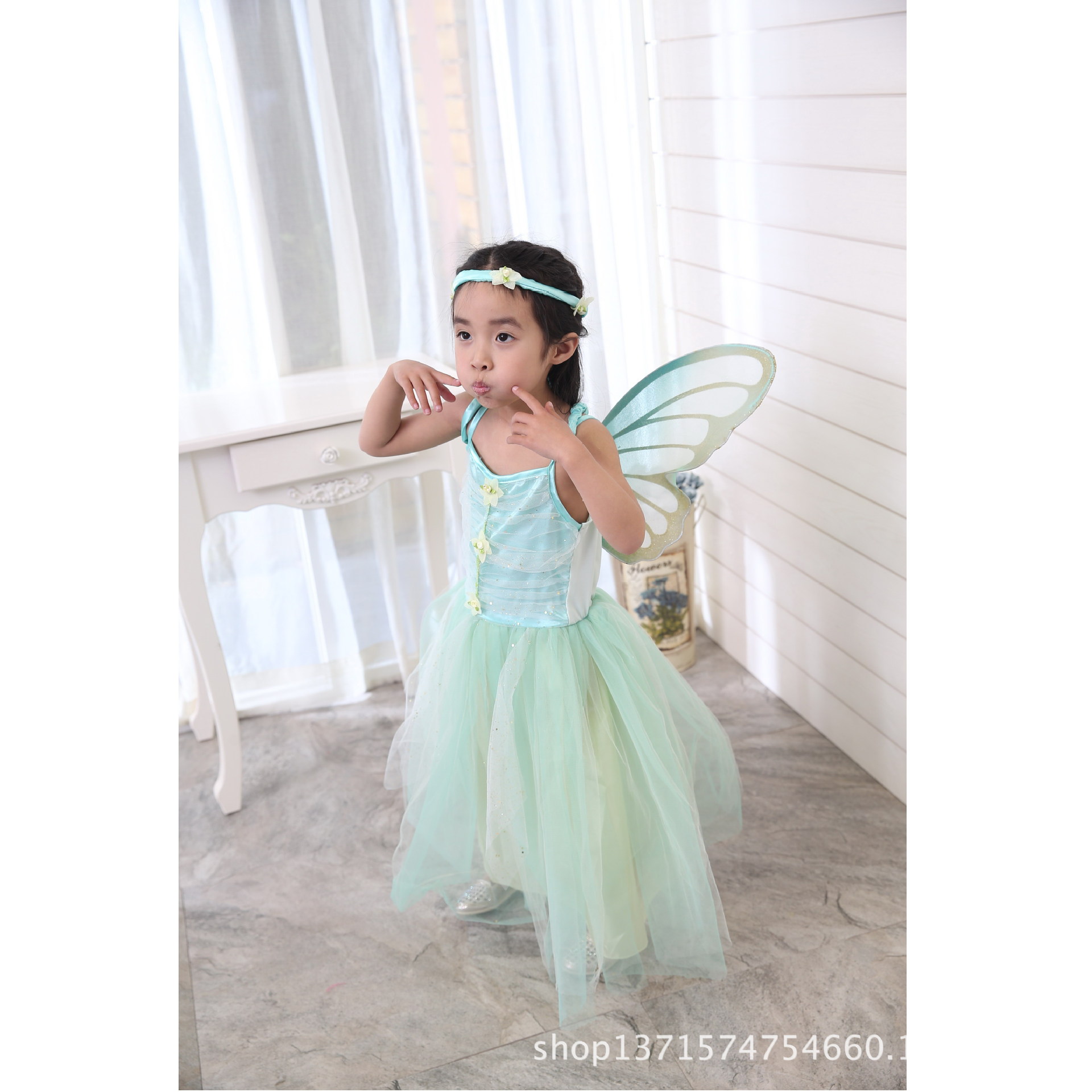 2020 New Kids Carnival Clothing Girls Green Fairy Cosplay Princess Dress Children Halloween Party Role Play Costume
