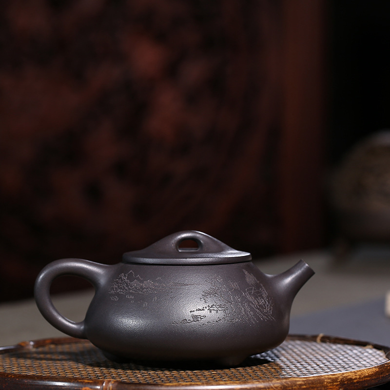 clay pot genuine hand-made raw ore Purple mud covered limestone ladle pot Brewing teapot Kungfu Teapot Tea Set Gift