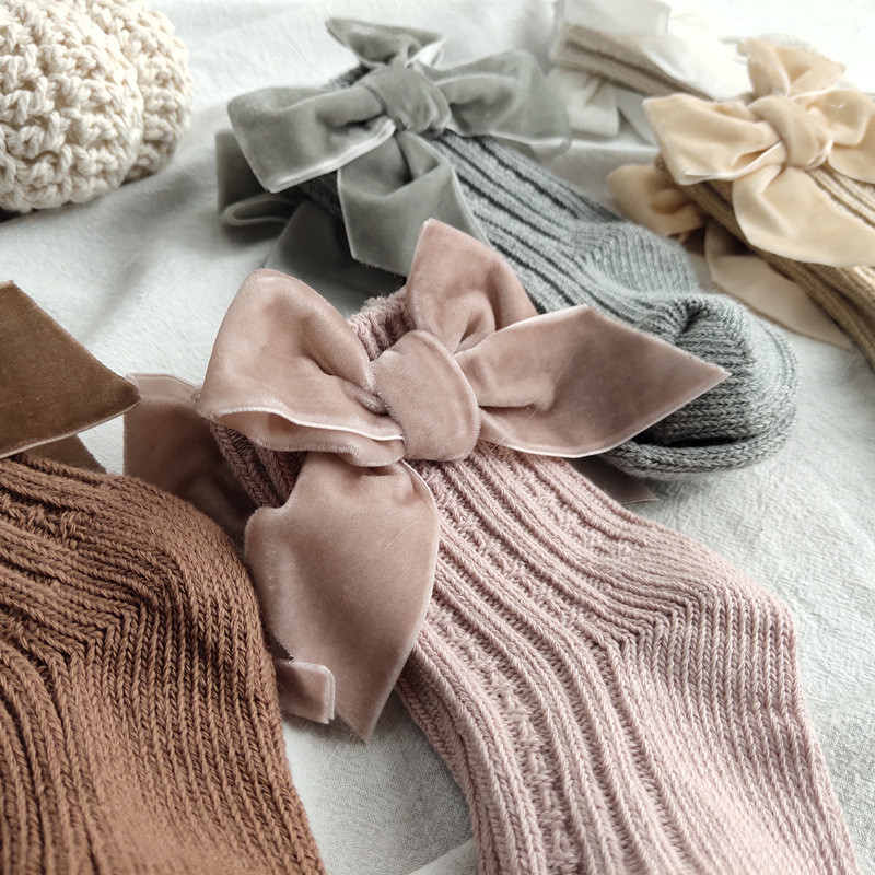 0-5 Years Newborn Baby Big Bow-knot Knit Socks Autumn Winter Girls Princess Cotton Medium Tube Socks Hosiery Baby Accessories