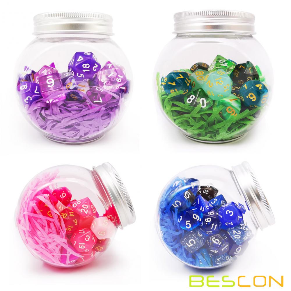 Bescon 35pcs Polyhedral RPG Dice Amethysts Set, DND Role Playing Game Dice Purple Sets 5X7pcs