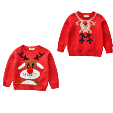2020 Children Christmas Sweater Outfits Girl Boy Fall Winter Cartoon Deer Long Sleeve Round Neck Pullover Knitted Tops 1-7 Years