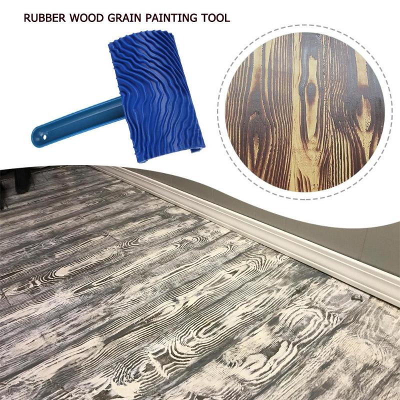 Blue Rubber Wood Grain Paint Roller Brush DIY Wood Grain Pattern Wall Painting Tool with Handle Wall Painting Roller Home Tool