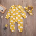 2019 Baby Spring Fall Clothing Newborn Baby Kids Girls Cotton Jumpsuit Romper Headband 2Pcs Outfits Clouds Print Clothes 0-18M
